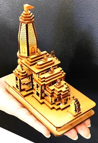 Image of Light Weight Shri Ram Mandir Ayodhya 3D Model Wooden Hand Carved Temple