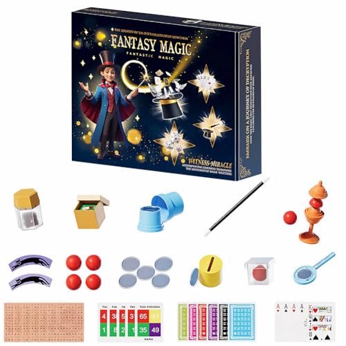 OZXVXZO Juego de Magia - Más de 90 Trucos de Magia para Niños, Juego de Magia Infantil con Varita Mágica e Instrucciones, Regalo Ideal para Niños, Niñas, Niños Pequeños, Principiantes