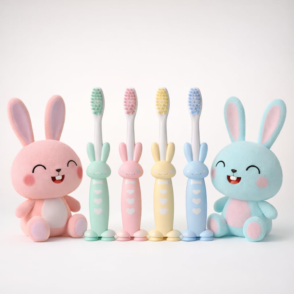 Kids Bunny Toothbrush Pack of 4 | Ultra Soft Bristles for Toddlers & Children 2+ | BPA-Free Self-Standing Tooth Brush | Easy Grip Handle | Cute Cartoon Kids Dental Care Set-image-28