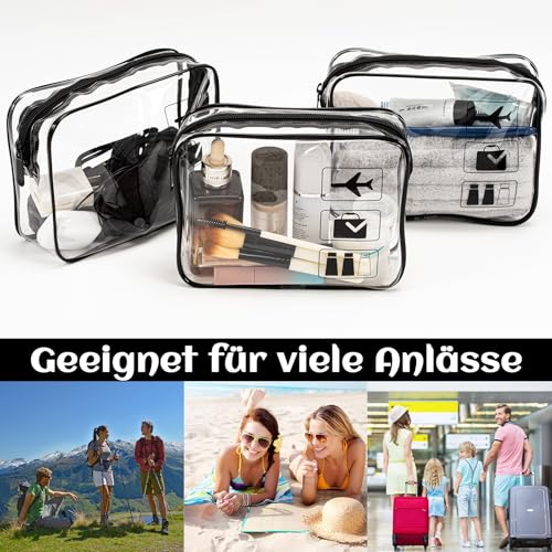 1 Liter Beutel Flugzeug Handgepäck, Kulturbeutel Transparent, Kosmetiktasche Durchsichtig, PVC Flüssigkeiten Beutel Handgepäck Reisezubehör für Männer, Frauen (3 Stück)