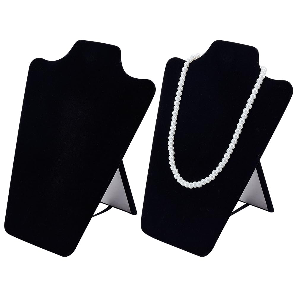 FINGERINSPIRE 2 PCS Black Velvet Necklace Earrings Display Stand Thickened Cardboard Necklace Display Stand Velvet Necklace Display Holder with Reinforced Bracket Necklace Display Stand For Selling