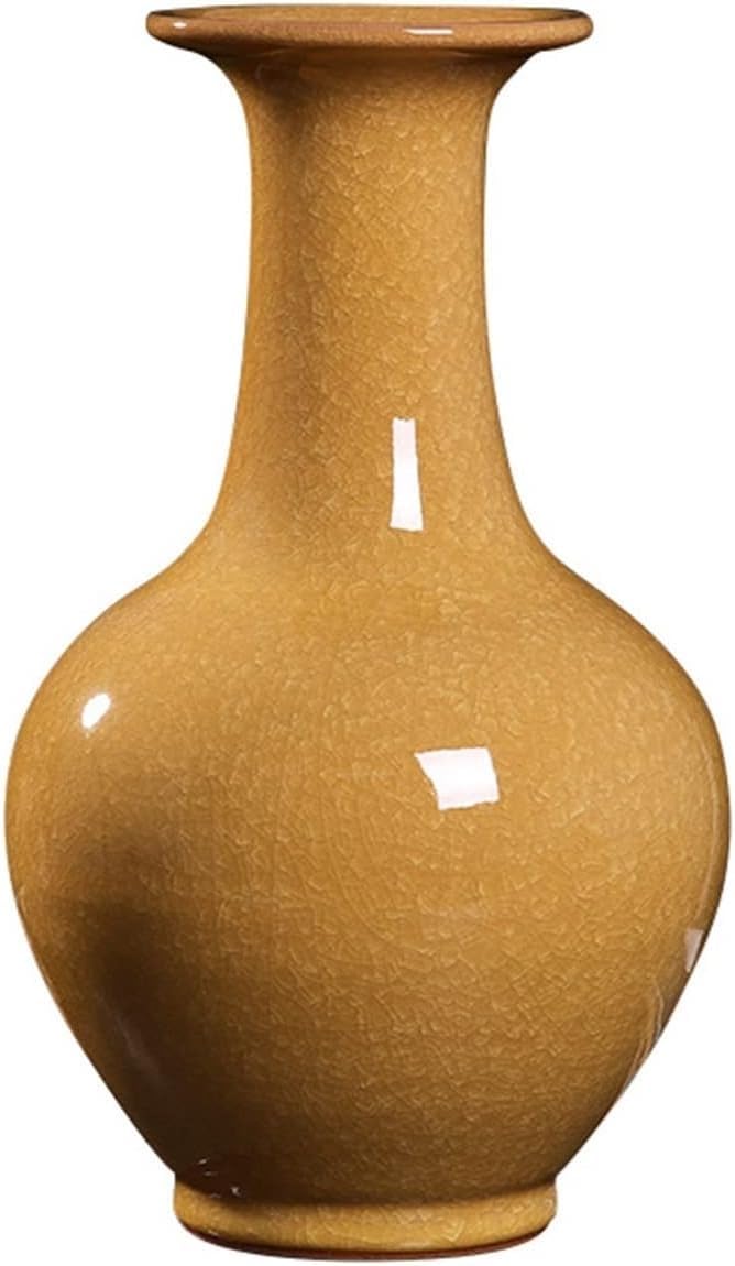 Ceramiczny antyczny oficjalny piec Ziyu kawałek żółty rękodzieło dekoracja wazon (z pękniętym jadeitem)