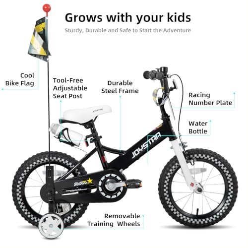 Image of JOYSTAR Little Daisy Kids Bike for Girls Boys Ages 2-10 Years, 12 14 16 20 Inch Girls Bikes with Doll Bike Seat & Streamers, Boys Bike with Flag & Number Plate, Multiple Colors