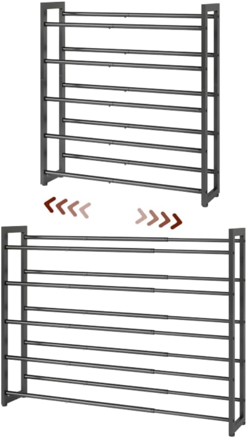 FAVOOSTY 5-Tier Expandable Shoe Rack, Adjustable Shoe Shelf Storage Organizer Space Saving Metal Free Standing Shoe Rack for Entryway Closet Doorway, Black