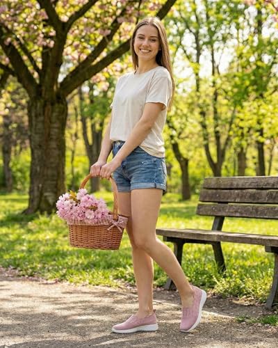 Image of Puxowe Women's Slip-On Walking Shoes | Lightweight Knit Sneakers with Memory Foam Insole, Breathable & Wide Fit Available for Daily Walking, Casual & Travel