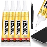 T-7000 Black Glue Adhesive, 4 x 15ML T7000 Adhesive Glue with Tweezers Precision Repairs Glue for Cell Phone Screen Electronics DIY Jewelry Making Crafts