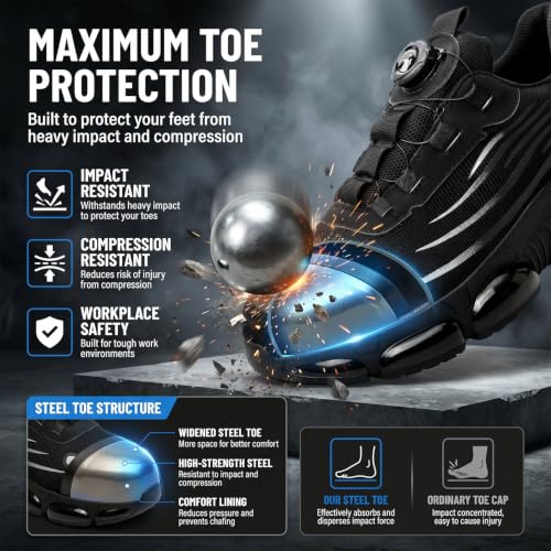 Image of Steel Toe Shoes for Men Women Safety Work Shoes Air Cushion Construction Industrial Shoes Safety Shoes Lightweight Steel Toe Sneakers for Men