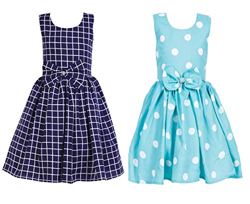 Image of Casual Frock for Baby Girls,Blue Printed and Olive Printed,Pack of 2