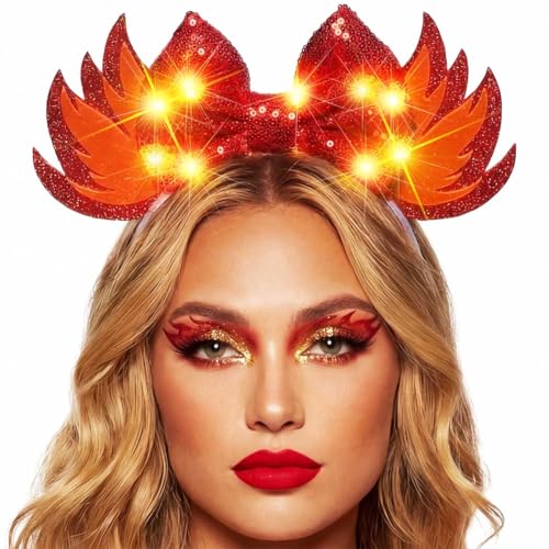 BARTOSI Light Up Fire Headband LED Flame Costume Hair Accessories for Women and Girls
