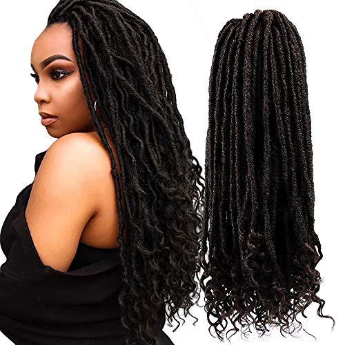 6 Packs Faux Locs Crochet Hair Straight Goddess Locs with Curly Ends Synthetic Braiding Hair Extensions (18 inch, 4#)