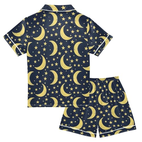 Cartoon Moon Style Summer Satin Pajama Set, Cute Button-Down Sleepwear Pj Set for Sleep Wears2