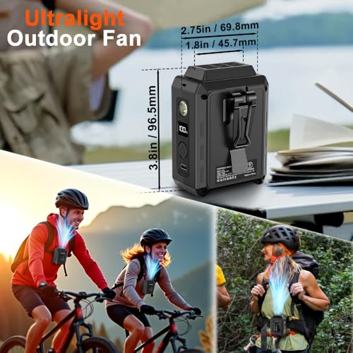Image of CAZOKASI Personal Waist Clip Fan Rechargeable Wearable Hand Free Wearable Cooler Fan for Traveling Working Outdoor Office (5000mAh / Black)