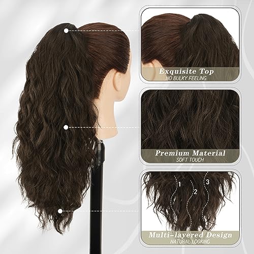 BARSDAR Ponytail Extension for Women Claw Clip on Ponytail Extensions Long Curly Corn Wavy Dark Brown Clip in Ponytail Synthetic Natural Soft Hairpiece for Girls Daily Halloween(18Inch - Image 4