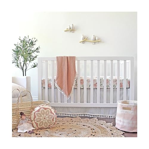 Image of Crane Baby Floral Crib Sheets, 100% Cotton, Breathable Baby Bedding for Standard Mattress, Pink Nursery Decor, Machine Washable Pink Floral Crib, Toddler Sheets