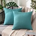 MIULEE Pack of 2 Decorative Outdoor Solid Waterproof Throw Pillow Covers Faux Linen Garden Farmhouse Cushion Cases for Patio Tent Balcony Couch Sofa 18x18 inch Turquoise