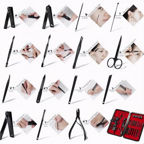 Image of Premium Nail Cutter Set 12-in-1 & Manicure Pedicure Kit for Men & Women | Nail Care Kit, Pedicure Set, Grooming Kit, Nail Tools, Nail Clipper Set, Nail Kit Manicure with Case (Red)