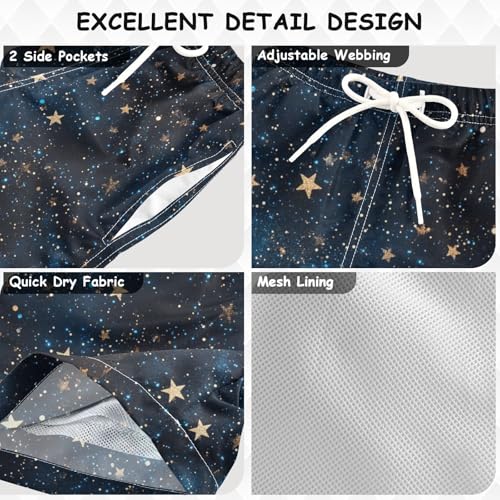 Pigsaly Boys Swim Trunks Black Navy Blue Sky Gradient Flash Gold Stars Glitter Boys Board Shorts Swimsuit Swimwear 2T3