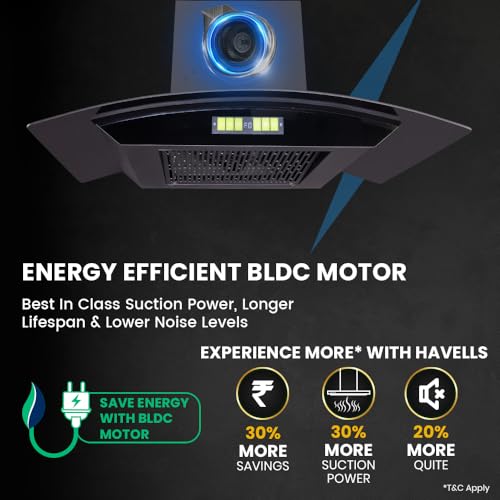 Image of Havells Polaris BLDC 60cm Curved Glass Chimney|Powerful 1600 m /hr Suction|Filterless Tech|Gesture & Touch Control|Auto Heat Clean|15 Yr Motor & 5 Yr Product Warranty by Havells| Free Installation Kit