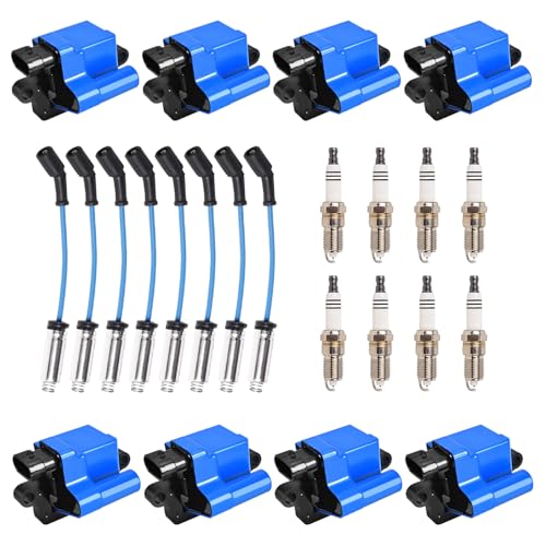 Image of ENA UF271 Square Ignition Coils 41-962 Spark Plugs 748UU Spark Plug Wires Set Compatible with Chevy Silverado Avalanche Suburban Tahoe Express GMC Sierra Yukon Escalade 4.8L 5.3L 6.0L, Set of 8