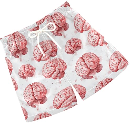 Pigsaly Boys' Swim Board Shorts Red Watercolor Human Brain Body Boy's Swim Trunks Kids Swimwear 4T