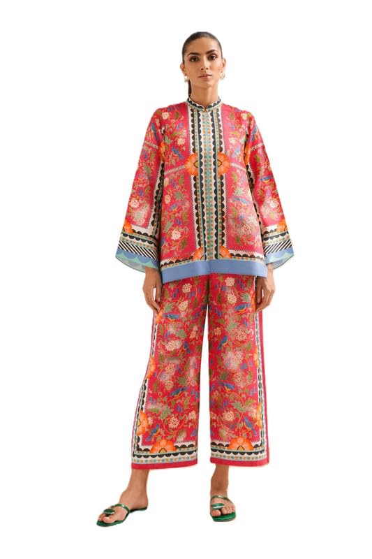 Women’s Floral Print Two Piece Co-Ord Set, Trendy Casual Outfit for Vacation, Lounge Wear, Daily Use & Modern Stylish Look Relaxed Fit Top with Wide Leg Pants.-picture-42