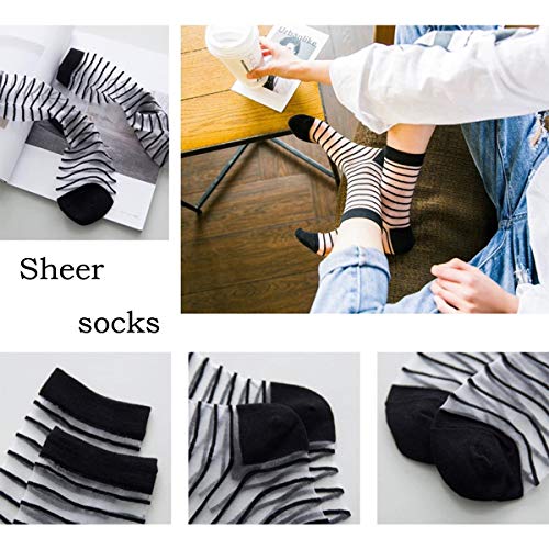 Image of DXYAKY Sheer Mesh Transparent Socks for Women Ultra-thin Lace Fishnet See Through Ankle Novelty Casual Floral Socks