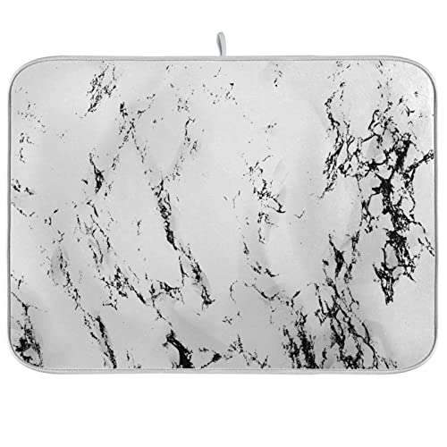 Super Absorbent Dish Drying Mat, Microfiber Fast-Drying Dish Mat, 24" x 18", Kitchen Dish Drying Pad, White Marble