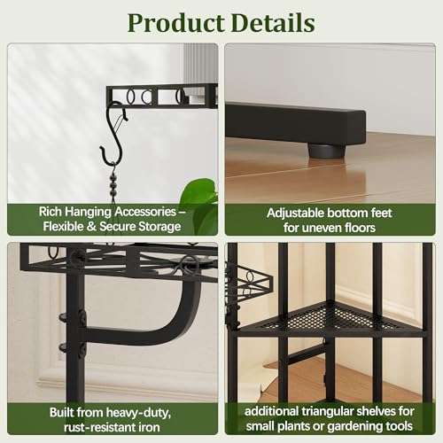 Image of Quikraen 58 inch Tall Plant Stand Indoor,Multiple Tiers Corner Plant Shelf for Corner,10-Tier Large Metal Flower Holder, Plant Rack for Home Decor, Patio (Black)