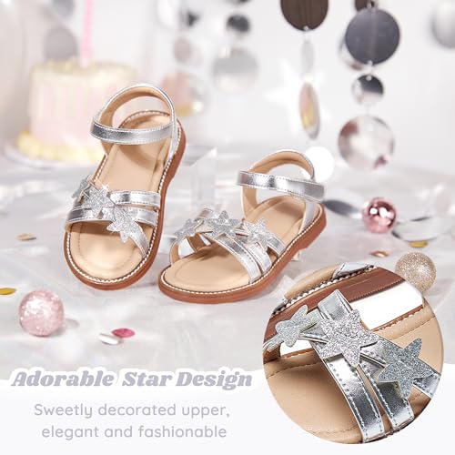 Image of Flaryzone Girls Sandals Open Toe Summer Flats Dress Sandals Shoes Toddler /Little Kid
