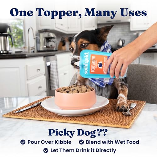Image of Solid Gold Turkey Bone Broth for Dogs - Limited Ingredient Bone Broth Dog Food Toppers for Picky Eaters with Collagen & Superfoods - Dog Gravy Topper for Dry Food - Gut Health & Hydration - 6 Pack