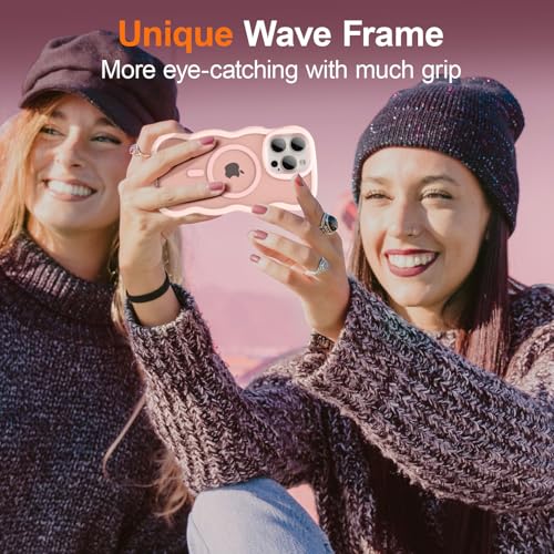 UEEBAI Magnetic for iPhone 15 Pro Max Case, Cute Cover Compatible with MagSafe, Transparent Clear Wave Design Wavy Frame Matte Phone Case- Pink - Image 6