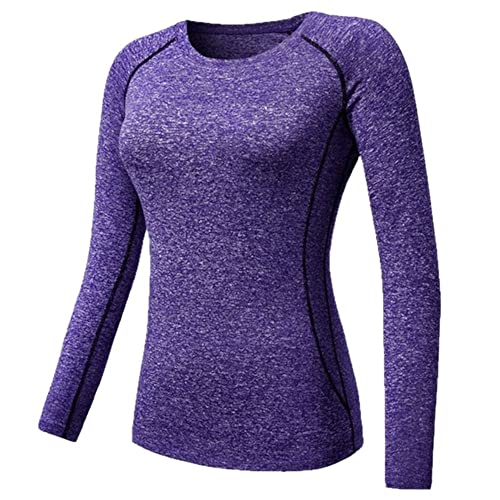 N/W Camisetas de manga para mujer, ropa casual, medias de capa térmica rápida, Morado, Small