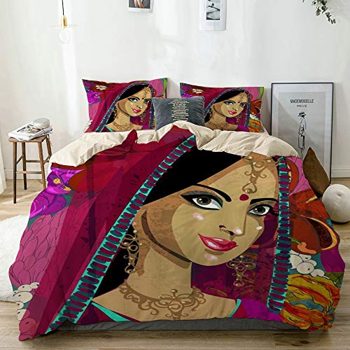 GEEVOSUN Funda nordica Cama,Chica Negra Descendiente Africana Mujer Hermosa Nación Tradicional Brillante...