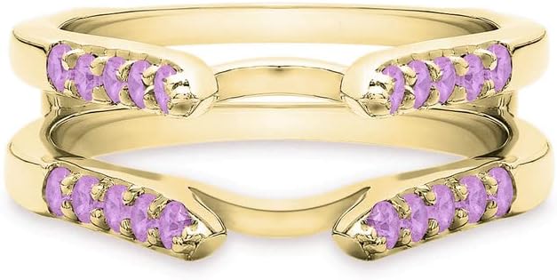 Round Cut Purple Amethyst Wedding Band Enhancer Guard for Women, 14K Gold Finish 925 Silver Ladies Purple Amethyst Wrap Ring