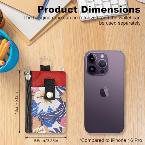 Image of Minimalist RFID Wallet with Lanyard, Multi-functional ID Case with 2 Zipper Pockets and Key Chain for Men and Women, Tactical Badge Pouch Cards Holder, Coin Purse for Travel Sports - Two-Tone