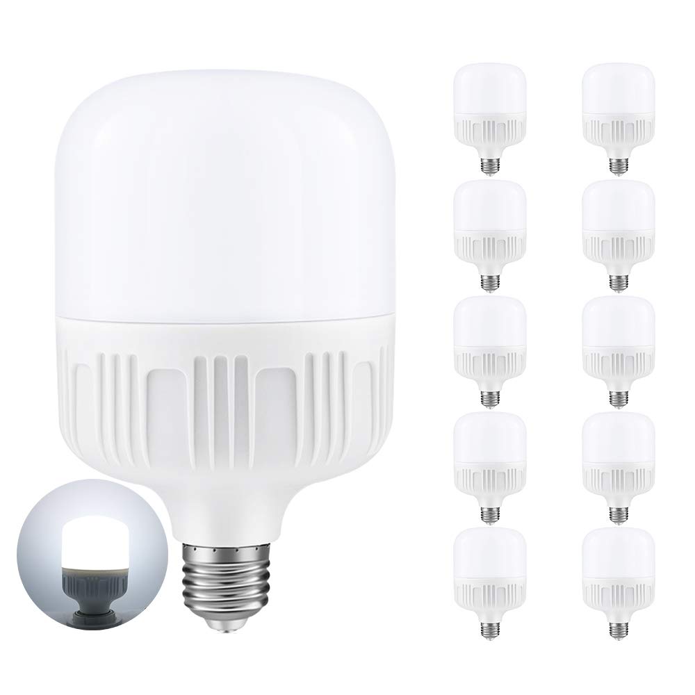 Mengjay Żarówki LED E27 36 W 3600 lm, odpowiednik żarówki halogenowej 350 W, zimna biel, 360 kąt, nieściemnialne, bez migotania, AC220V, 10 sztuk