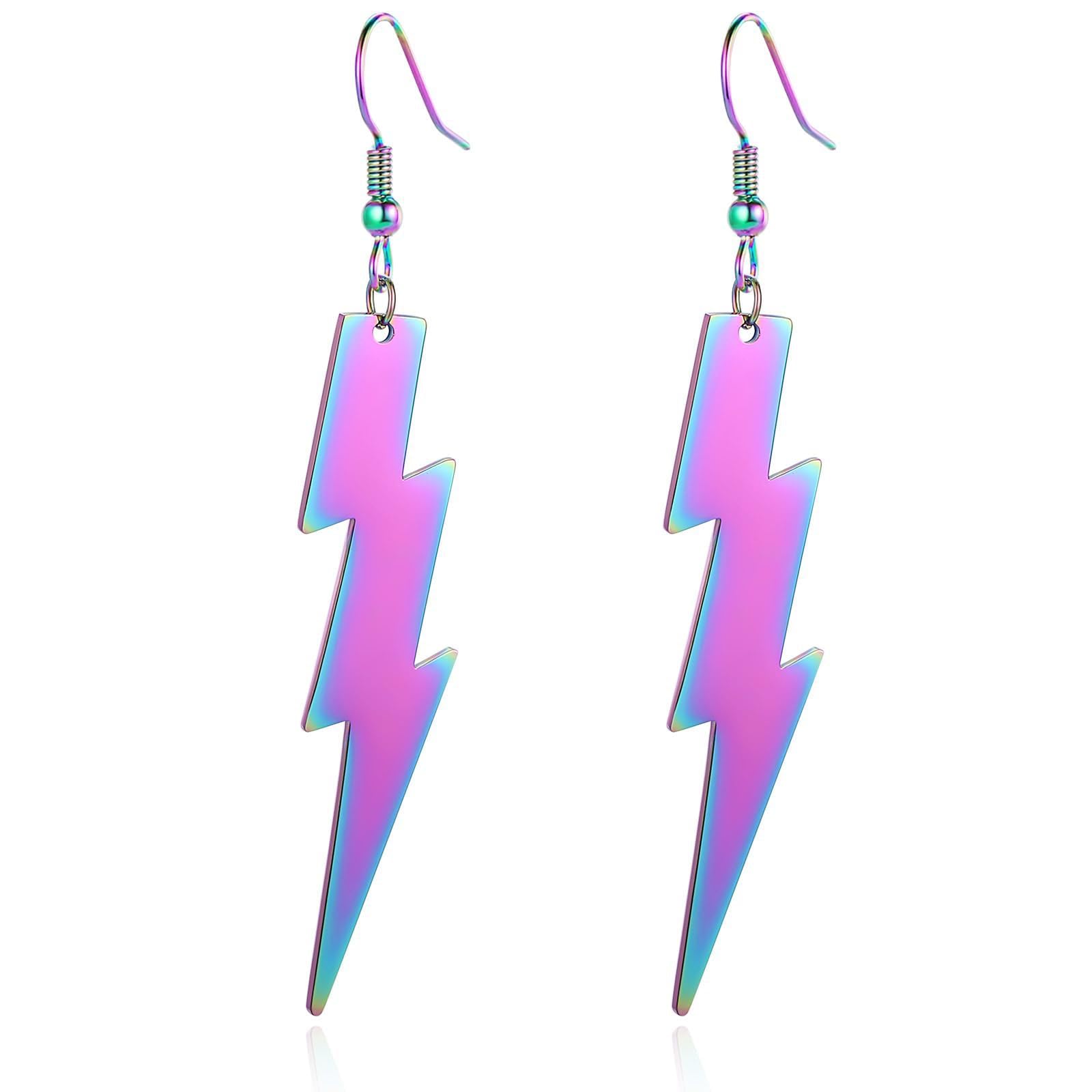 ONLYJUMP Neon Lightning Bolt Drop Earrings for Women 80s 90s Lightweight Vintage Minimalist Stainless Steel Geometric Statement Earings 80's Retro