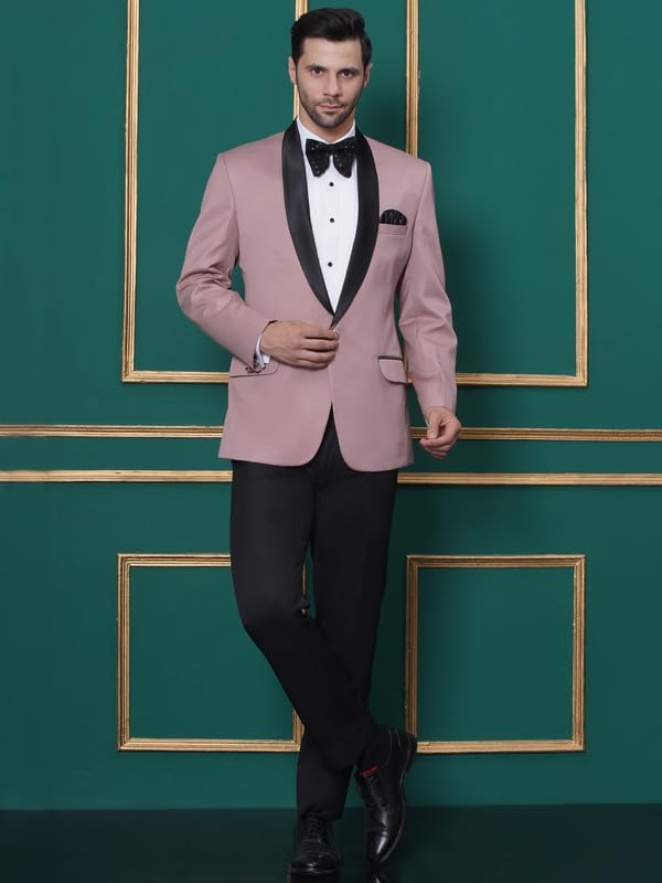 Image of FAVOROSKI Tuxedo Blazer for Men with 2 Pockets | Rayon Slim Fit Blazers | Ethnic Wear Tuxedos | One Button Solid Tuxedo Blazers in Shawl Collar | Blazer for Wedding, Festive, Formal