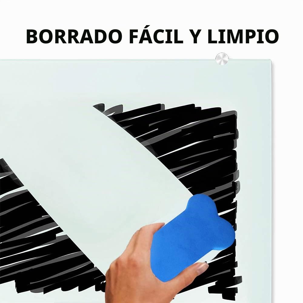 XIWODE Pizarra magnética de cristal de borrado en seco, 90 x 60 cm, pizarra blanca de cristal templado, sin marco, superficie blanca esmerilada