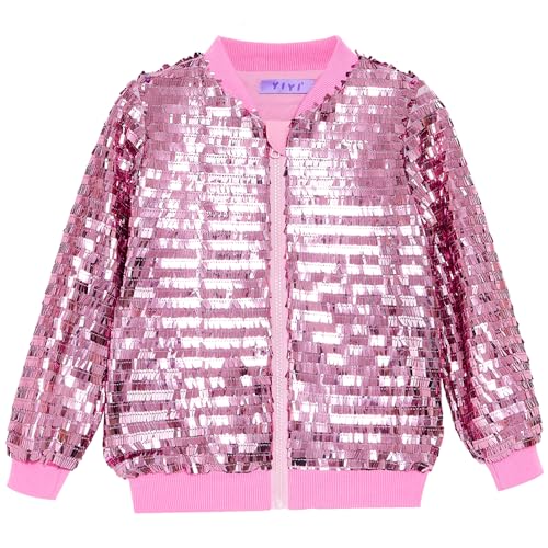 YIYI Girls Jackets Sequin Bomber Glitter Sparkly Varsity Kids Shiny Trendy Birthday Party Clothes Halloween Christmas