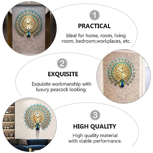 Image of Peacock European Style Luxury Living Room Analog Clock 3D Diamonds Non-Ticking Silent Creative Personality Metal Large Crystal Quartz Art Wall Decorative (Multi) (Peacock Clock)