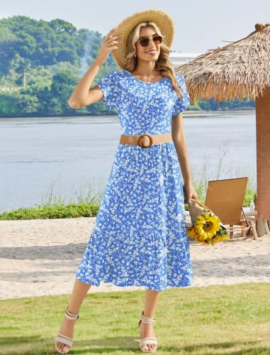 Image of Zeagoo Women Summer Midi A Line Dress Short Sleeve Casual Flowy Tiered Beach Long Sundress with Pockets 2026 Vacation Travel