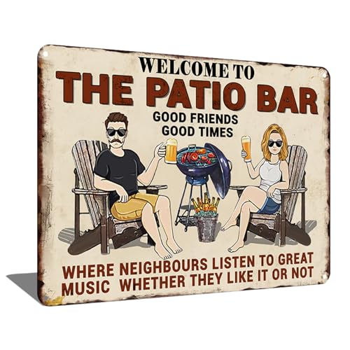Patio Bar Metal Sign - Good Friends & Good Times Aluminum Wall Art - 8x12in Outdoor Entertaining Decor (2555)
