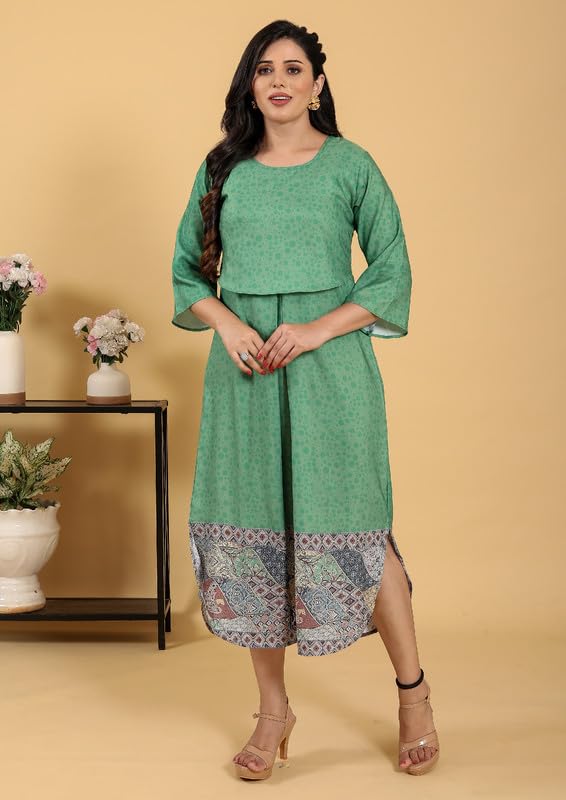 Image of RITIJYA Zipless Feeding Kurtis & Dresses for Women | Zipless Maternity Wear Gown Pregnancy Dress for Nursing Mothers | Viscose Rayon | Stylish & Comfortable | S to 4XL | Washable & Durable