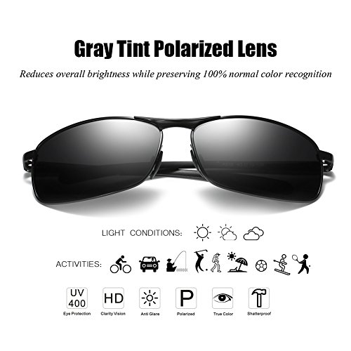 Zhile Rectangular Polarized Sunglasses Anti Reflective Coating Spring Hinge Uv400 (Black, Grey With Ar Coating) #TOP1