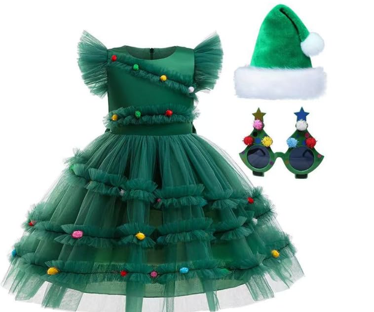 keaiyouhuo Girls Christmas Tree Dress Costume Kid Xmas Outfit with Accessories