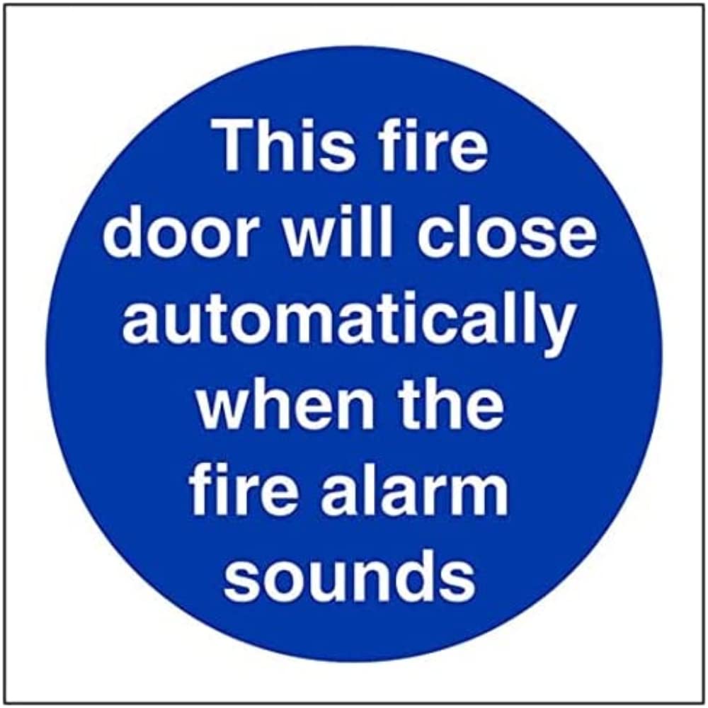 V Safety Fire Door and Mandatory- Door Will Close Auto. When Alarm Sounds - 100 x 100 mm Safety Sign