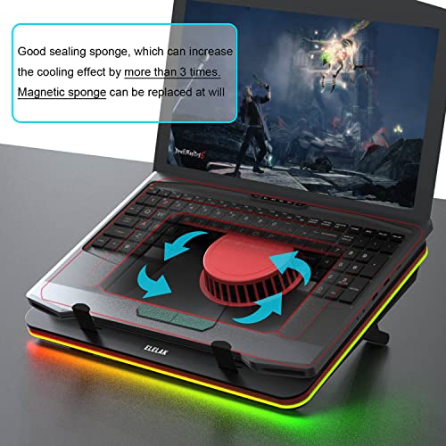 ELELAK-F60-RGB-Gaming-Laptop-Cooling-pad-for-14-173-inch-Laptop-Powerful-Turbo-Fan-5000RPM-Speed-52CFM-air-Volume-for-Rapid-CoolingAir-Lock-Sponge-dust-FilterHeight-Adjustment-Laptop-Cooler