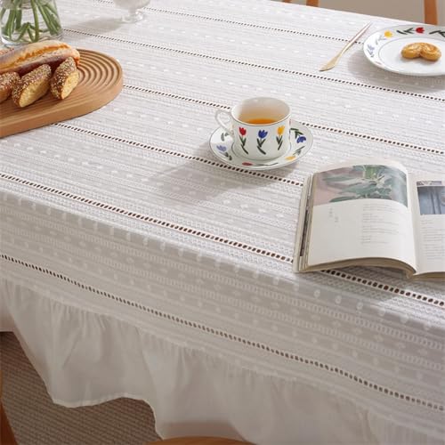 Nappe Rectangulaire 150x300cm en Coton Blanc Beydodo à Volant
