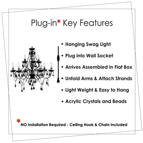 Image of The Original Gypsy 9-Light Plug-in Crystal Swag Chandelier, Black